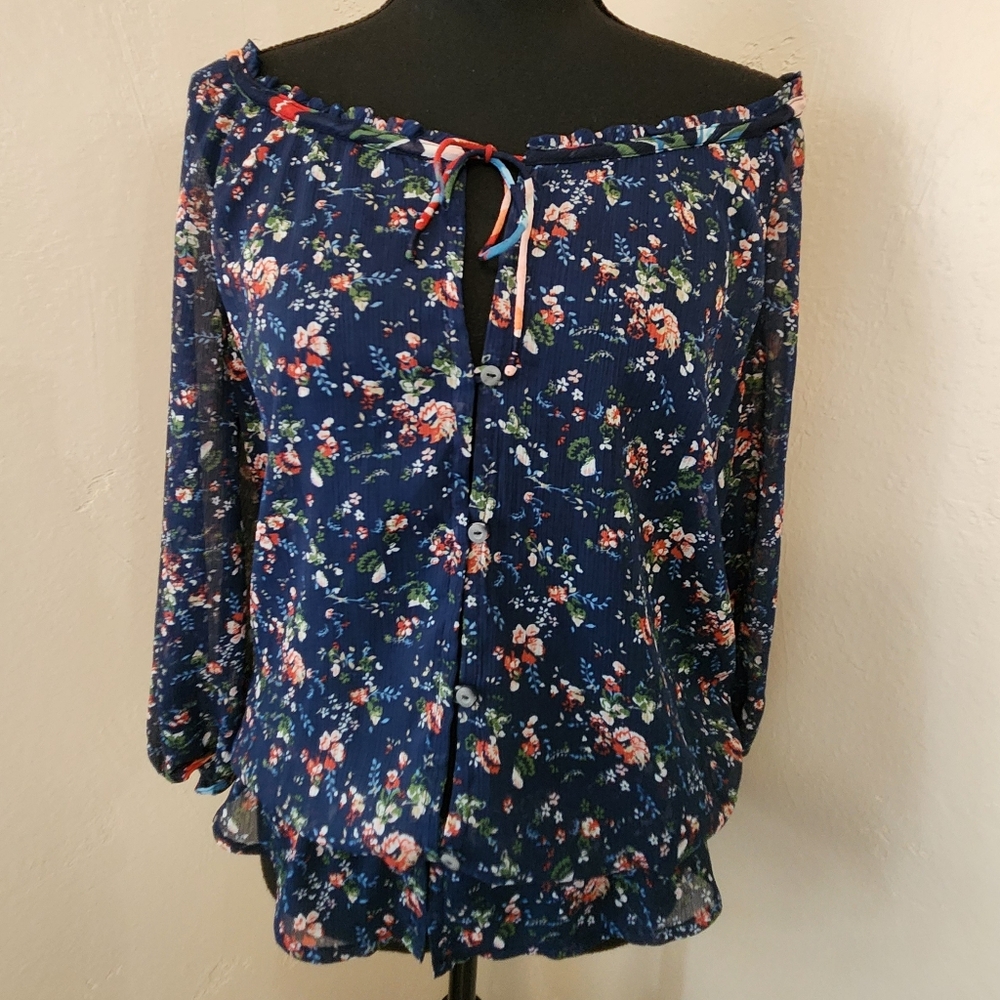 Women's Navy Floral Off-Shoulder Blouse